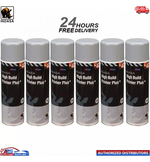 6X INDASA HIGH BUILD PRIMER+ AEROSOL GREY SPRAY PAINT 500ML
